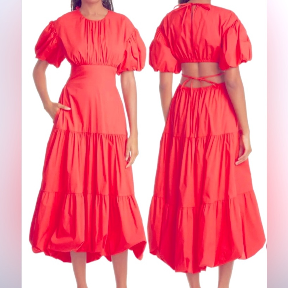 CINQ A SEPT
Maisey Puffed Sleeve Tiered Open-Back Dress